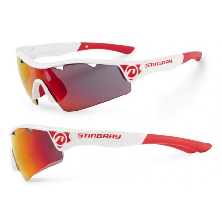 Okulary accent Stingray biało - czerwone soczewki PC: szare z czarno-czerwonym lustrem, przezroczyste